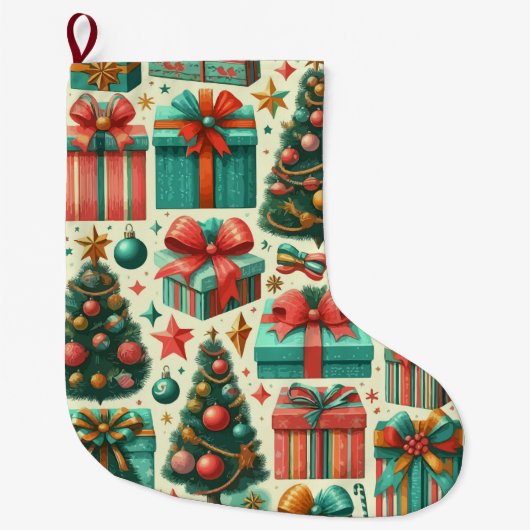 Christmas trees and presents art pattern grote kerstsok (Voorkant)