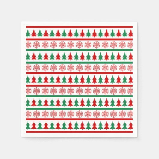 Christmas Trees and Snowflakes Print Paper Napkins Servet (Voorkant)