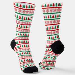 Christmas Trees and Snowflakes Print Socks Sokken