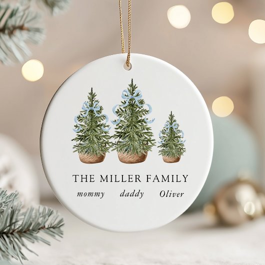 Christmas Trees Bow Blue Keramisch Ornament