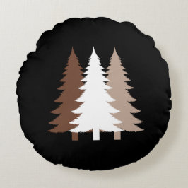 Christmas Trees In White & Chocolate Brown Tones Rond Kussen