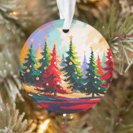 Christmas Trees Landscape Painting  Acrylic  Ornament