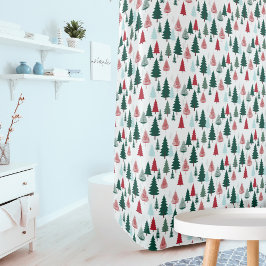 Christmas Trees Nordic Pine Forest Modern Pattern Douchegordijn