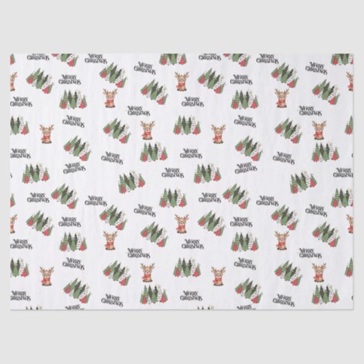 Christmas Trees & Reindeer Wrapping Paper Tissuepapier (Voorkant)