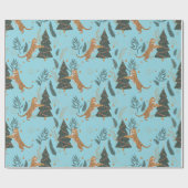 Christmas trees & tigers pattern Blue background Cadeaupapier (Vlak)
