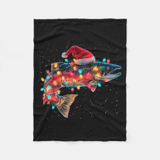 Christmas Trout Fish Funny Fishing Santa Hat Light Fleece Deken (Voorkant)