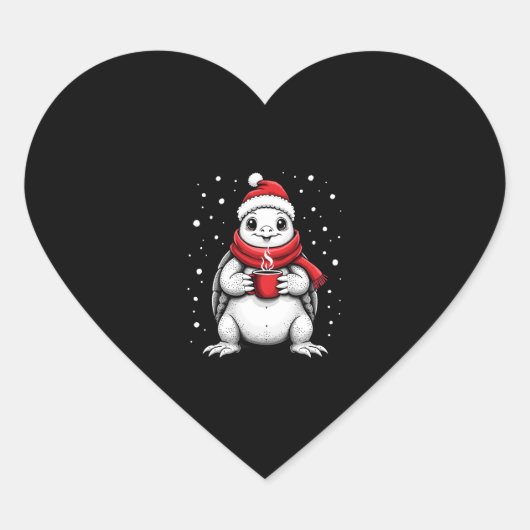 Christmas Turtle with Santa Hat Coffee Lover Funny Hart Sticker (Voorkant)
