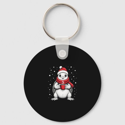 Christmas Turtle with Santa Hat Coffee Lover Funny Sleutelhanger (Voorkant)