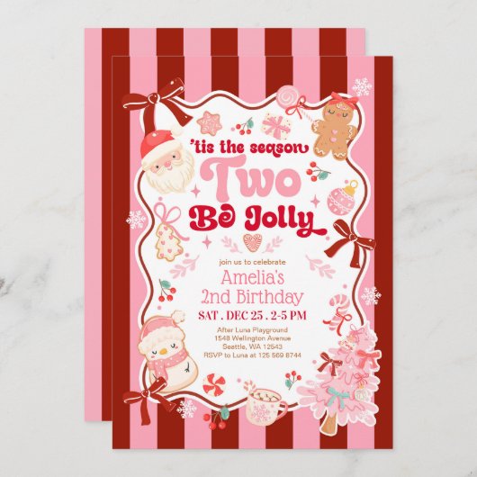 Christmas Two Be Jolly 2nd Birthday Invitation Kaart (Voorkant / Achterkant)