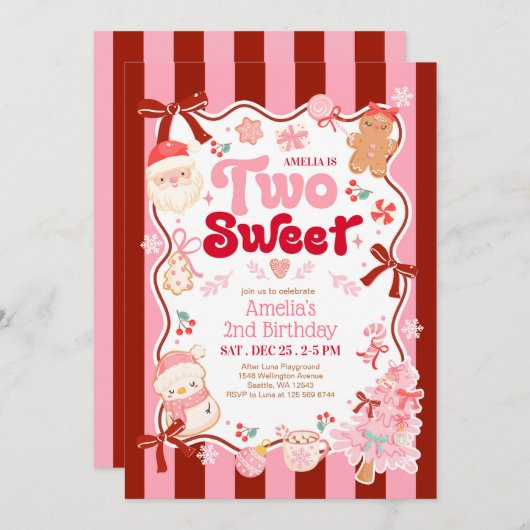 Christmas Two Sweet 2nd Birthday Invitation (Devant / Derrière)