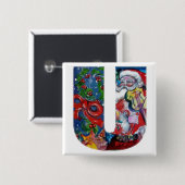 CHRISTMAS U BRIEF / SANTA MET VIOLIN MONOGRAM VIERKANTE BUTTON 5,1 CM (Voorkant /achterkant)