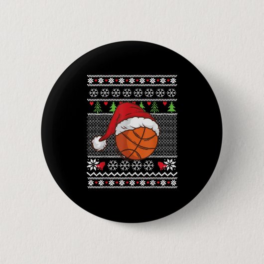 Christmas Ugly Sweater Style Basketball Xmas Merry Ronde Button 5,7 Cm (Voorkant)
