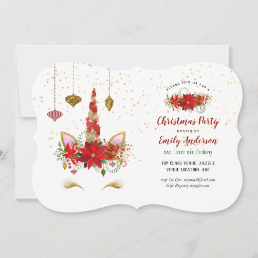 Christmas Unicorn Face Invitations TOUT ÉVÉNEMENT (Devant)