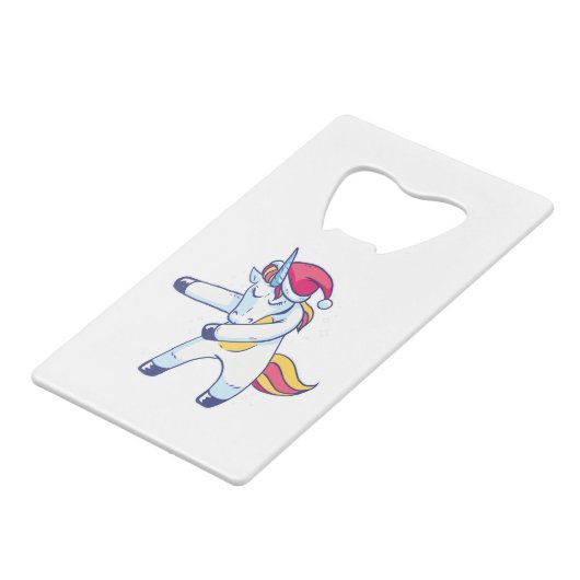 Christmas Unicorn Kredietkaart Flessenopener (Voorkant Gekanteld)