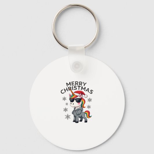 Christmas Unicorn Santa Hat T-Shirt (1) Sleutelhanger (Voorkant)