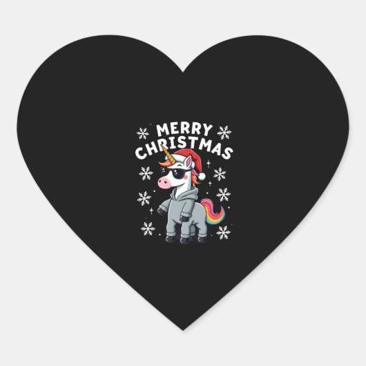 Christmas Unicorn Santa Hat T-Shirt (2) Hart Sticker (Voorkant)