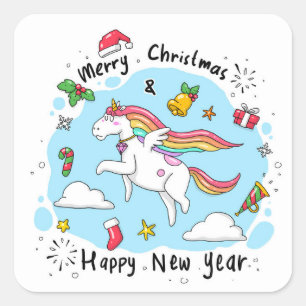 Christmas Unicorn Vierkante Sticker