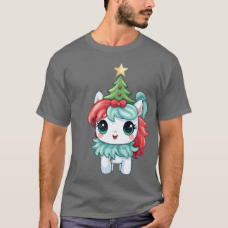 Christmas Unicorn with Christmasree and Star vinta T-shirt