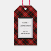 Christmas | Vakantie Rood & Zwart Plaid Cadeaulabel (Voorkant)