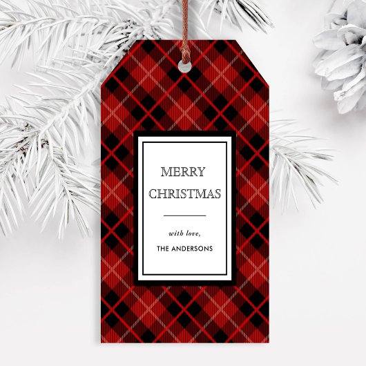 Christmas | Vakantie Rood & Zwart Plaid Cadeaulabel