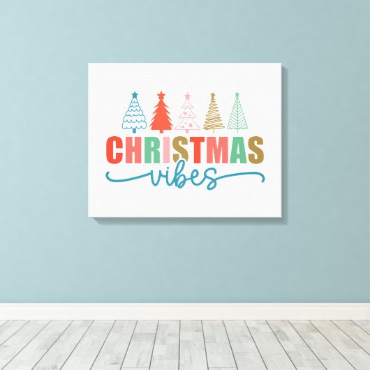 Christmas Vibes - Kleurrijke Vakantiebomen Ontwerp Canvas Afdruk (Insitu (Houten vloer))