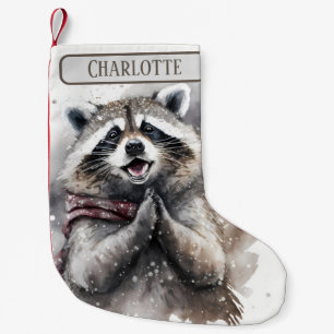 Christmas Vibes Waterverf Raccoon - Kleine Kerstsok