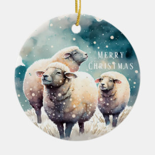 Christmas Vibes - Waterverf Sheep and Raccoon - Keramisch Ornament