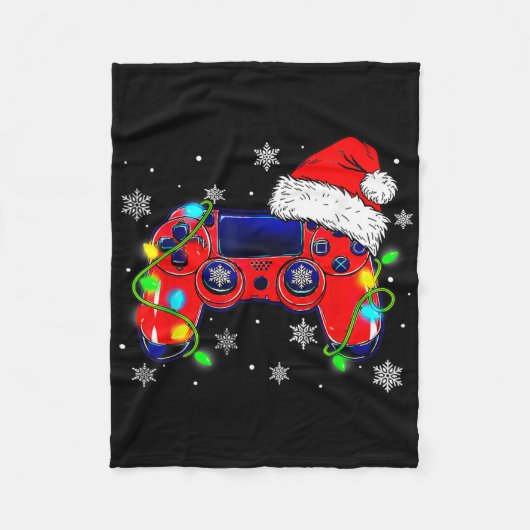 Christmas Video Game Controller Santa Hat Gamer Bo Fleece Deken (Voorkant)