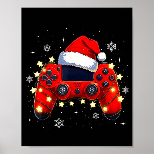 Christmas Video Game Controller Santa Hat Gamer Bo Poster (Voorkant)