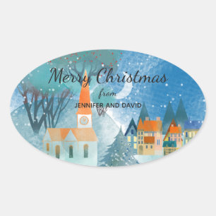  Christmas Village Custom Typografie Ovale Sticker