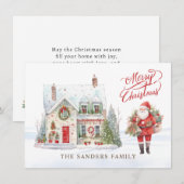 Christmas Village House Santa Feestdagenkaart (Voorkant / Achterkant)