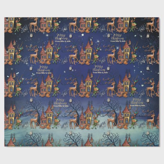 Christmas Village | Reindeer, Elf, Squirrel & Fox Cadeaupapier (Vlak)