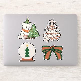 Christmas Vinyl Stickers: Cute Bear, Tree, Bow  Sticker
