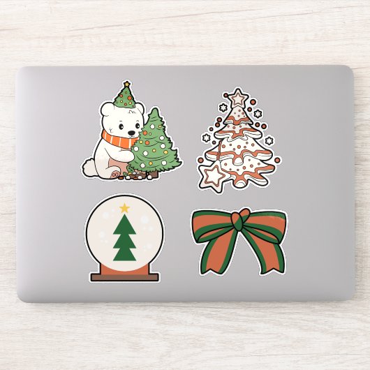 Christmas Vinyl Stickers: Cute Bear, Tree, Bow  Sticker (Computer)
