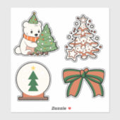 Christmas Vinyl Stickers: Cute Bear, Tree, Bow  Sticker (Vel)