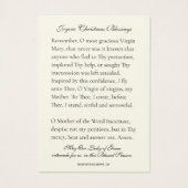 Christmas Virgin Mary Memorare Prayer Poinsettia Visitekaartje (Achterkant)