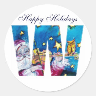 CHRISTMAS W BRIEF/INSPIRED SANTA MONOGRAM RONDE STICKER