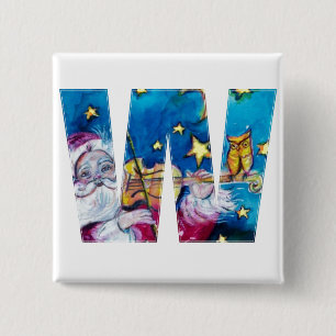 CHRISTMAS W BRIEF/INSPIRED SANTA MONOGRAM VIERKANTE BUTTON 5,1 CM