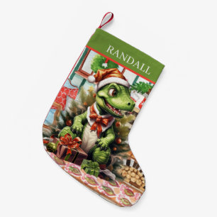 Christmas waterverf dinosaurus naam toevoegen kleine kerstsok