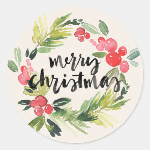 Christmas   Waterverf - Vroege kerstmis Ronde Sticker