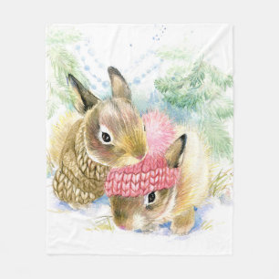 Christmas   Waterverf - WinterbosBunnies Fleece Deken