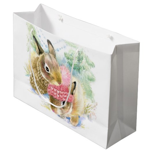 Christmas | Waterverf - WinterbosBunnies Groot Cadeauzakje (Voorkant Gekanteld)