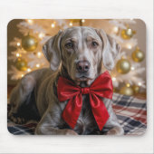 Christmas Weimaraner Dog With Red Bow Muismat (Voorkant)