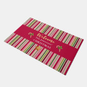 Christmas Welcome – Red, Green & Gold Stripes Deurmat (Schuin)