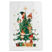 Christmas Whimsical Elves Decorating Tree Gift Bag Medium Cadeauzakje (Achterkant)