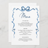 Christmas Whimsical Funky Blue Bow Dinner Party Menu (Voorkant / Achterkant)