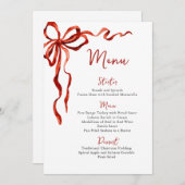 Christmas Whimsical Funky Red Bow Dinner Party Menu (Voorkant / Achterkant)