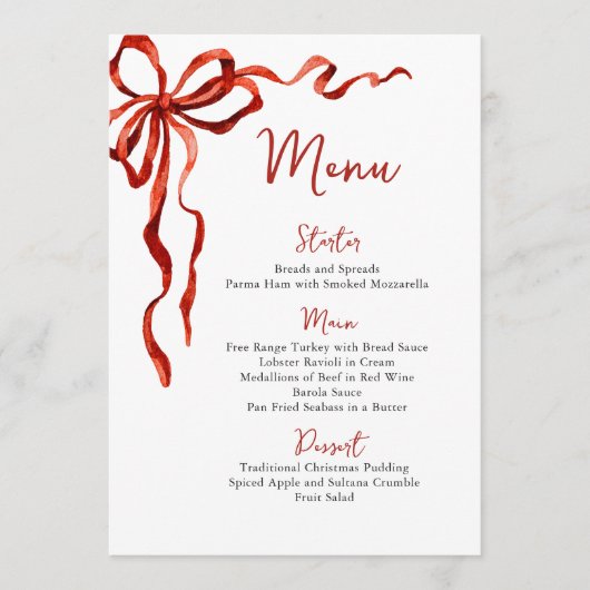 Christmas Whimsical Funky Red Bow Dinner Party Menu (Voorkant)