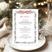 Christmas Whimsical Red Bow Wreath Dinner Party Menu