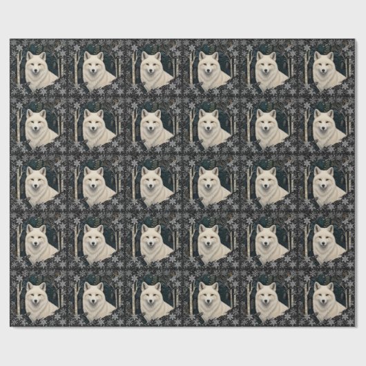 Christmas white fox white wolf sparkling snowflake cadeaupapier (Vlak)
